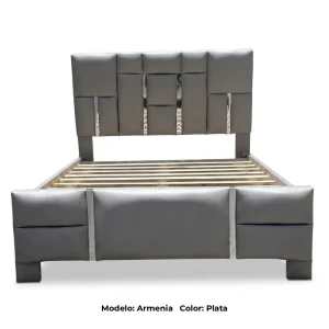 Cama de 2 plazas y media Modelo Armenia Tapizada en Tela Gamuzada