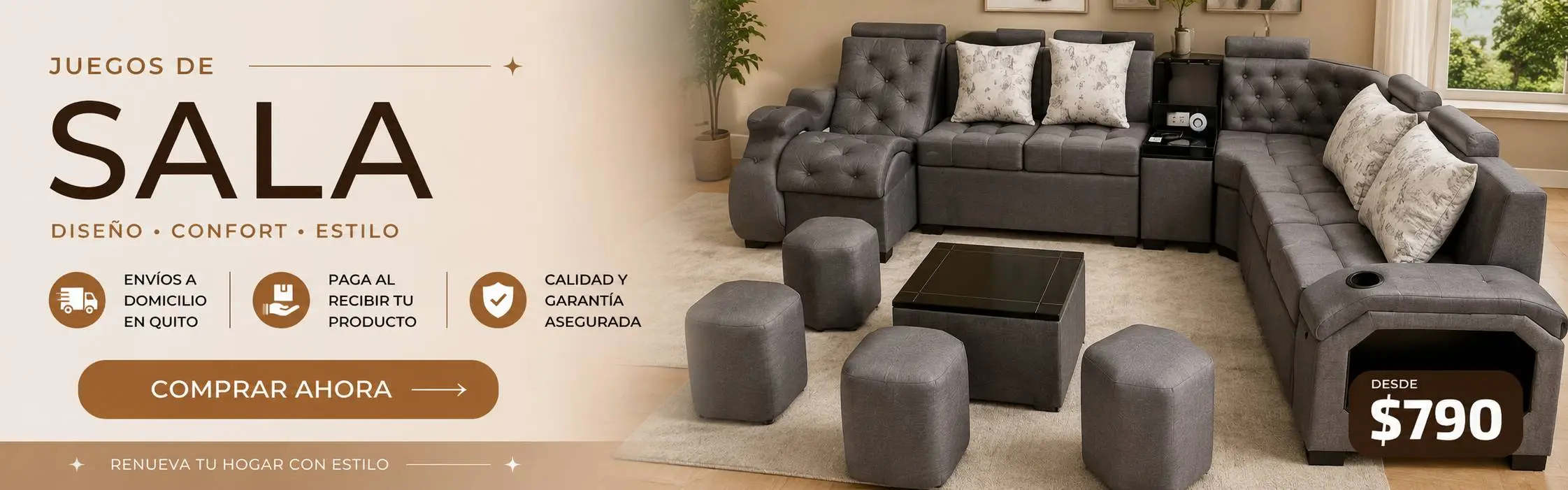 Juegos de sala modernos en Quito Salas elegantes desde $790 Montia