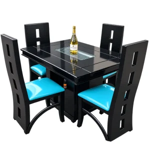 Juego de Comedor 4 Sillas Negro Mate con Base en V