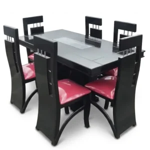 Juego de Comedor Moderno 6 Sillas Negro Mate con Centro de Vidrio