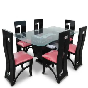 Juego de Comedor 6 Sillas Negro Mate con Mesas de Comedor Modernas en Vidrio Templado Biselado y Base en V