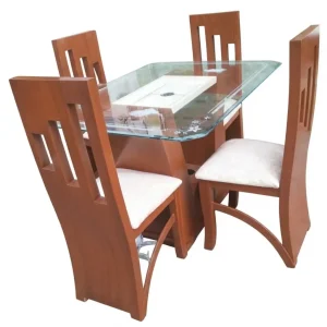 Comedor de 4 Sillas Moderno con Base de Madera Laurel y Vidrio Templado - cafe
